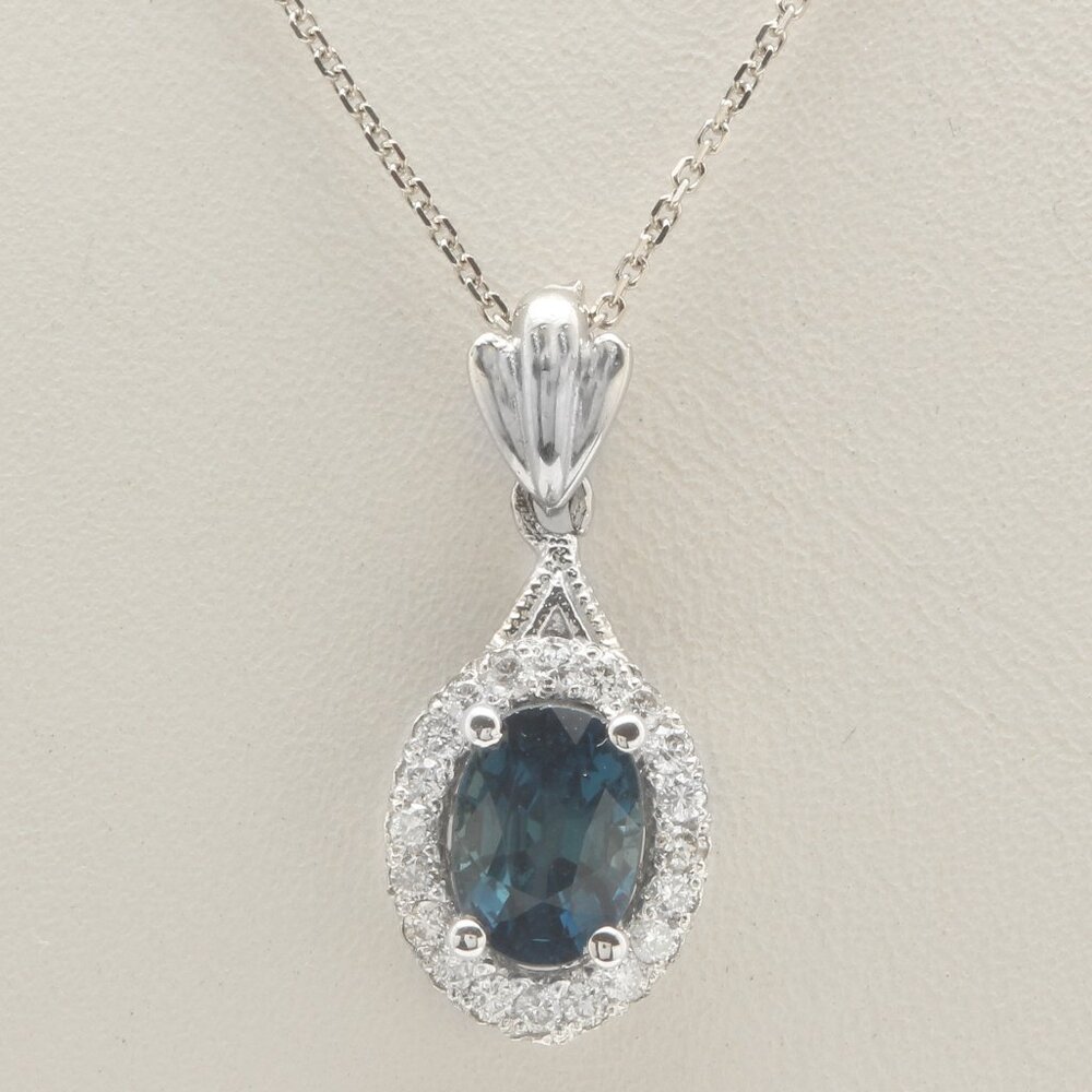 1.20 Carat Natural Blue Sapphire and Diamond 14K Solid White Gold Pendant